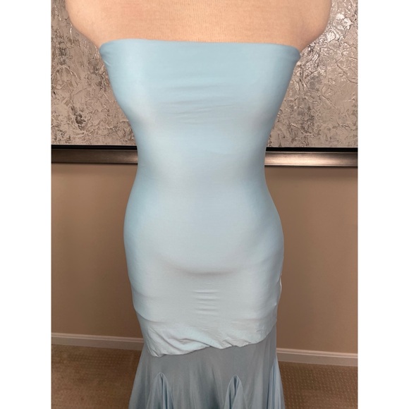 DEME By Gabriella Dahlia Strapless Sheer Blue Maxi Dress Size Medium - Picture 3 of 8